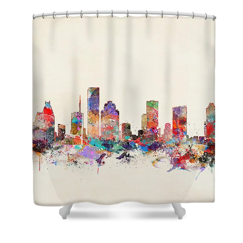 Houston City Skyline Shower Curtain featuring the painting Houston Texas by Bri Buckley