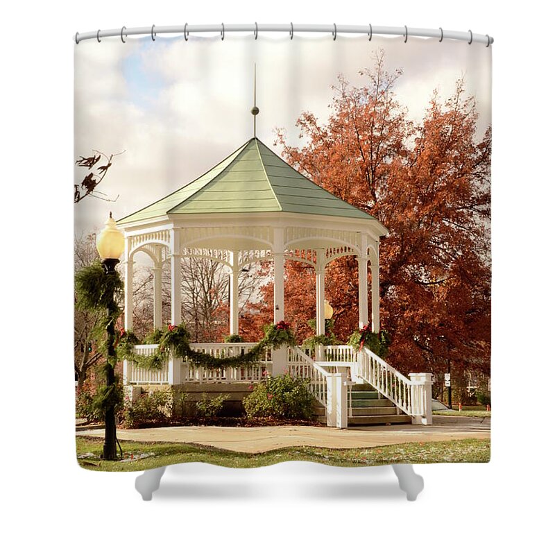 Christmas Shower Curtain featuring the photograph Hudson Gazebo #1 by Ann Bridges