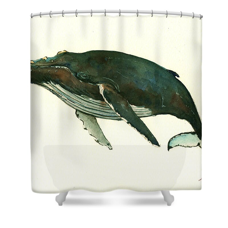 Blue Whale Painting Shower Curtain featuring the painting Humpback whale by Juan Bosco