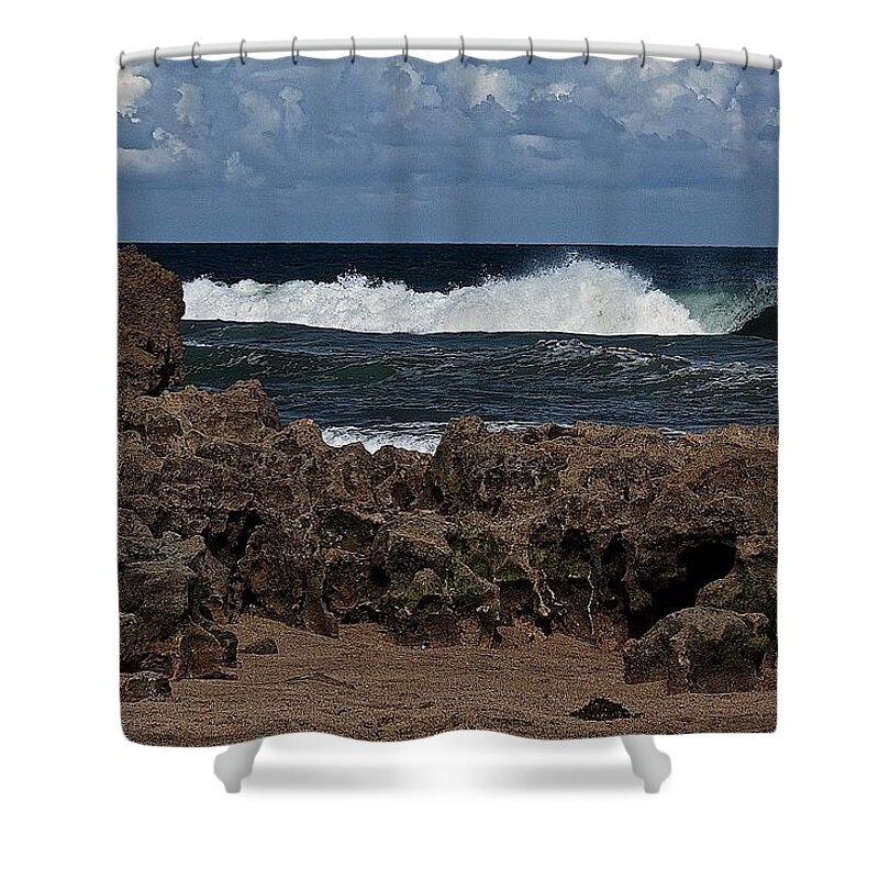 Beach Shower Curtain featuring the photograph Hutchinson Island, Fl Rocks #1 by Colleen Fox