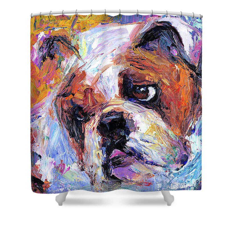English Bulldog Painting Shower Curtain featuring the painting Impressionistic Bulldog painting #1 by Svetlana Novikova