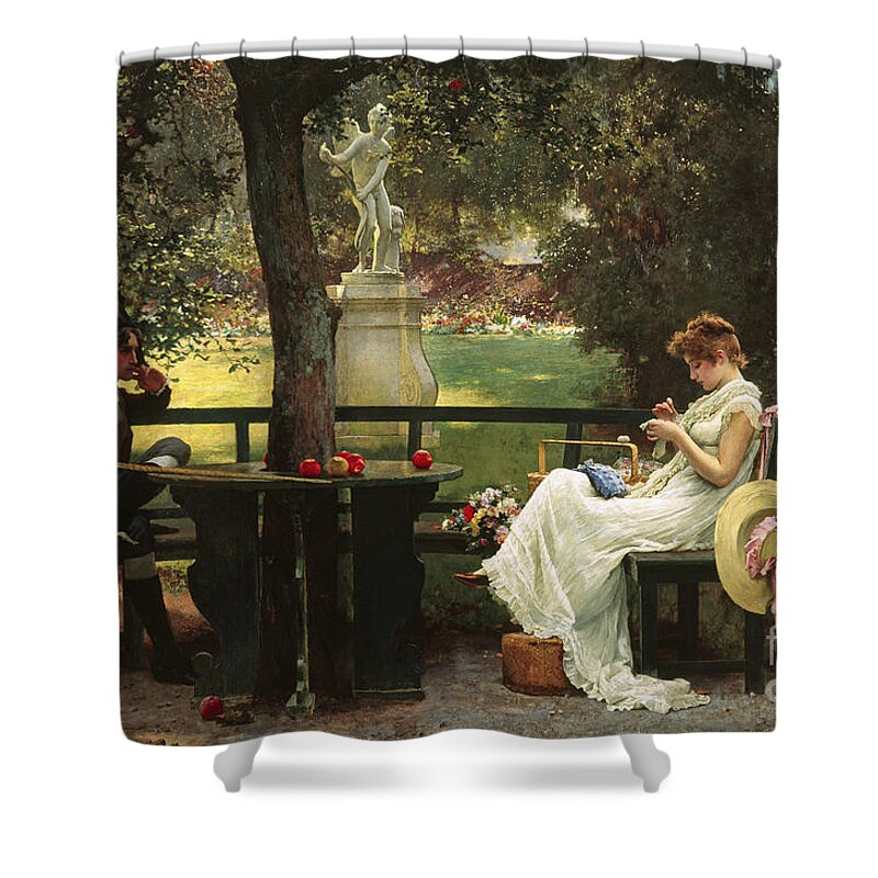 In Love By Marcus Stone Shower Curtain featuring the painting In Love by Marcus Stone