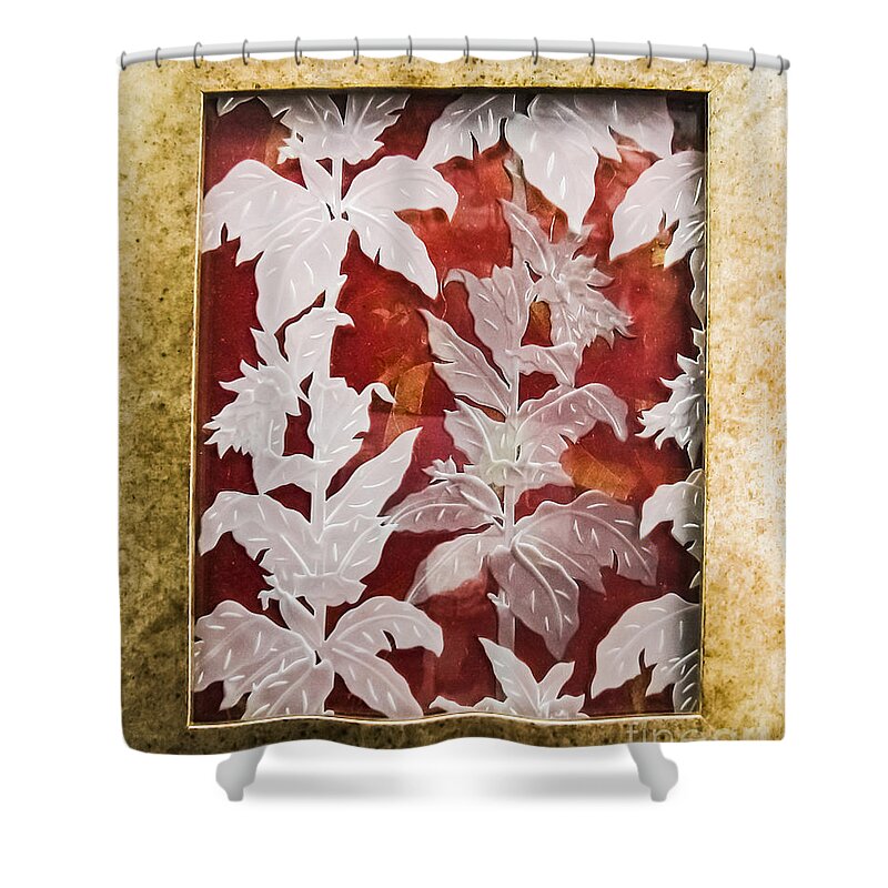 Red Shower Curtain featuring the glass art Interpenetrating Images by Alone Larsen