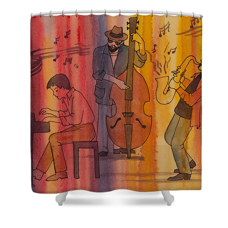 Figurative Shower Curtain featuring the painting Jazz Trio by Heidi E Nelson