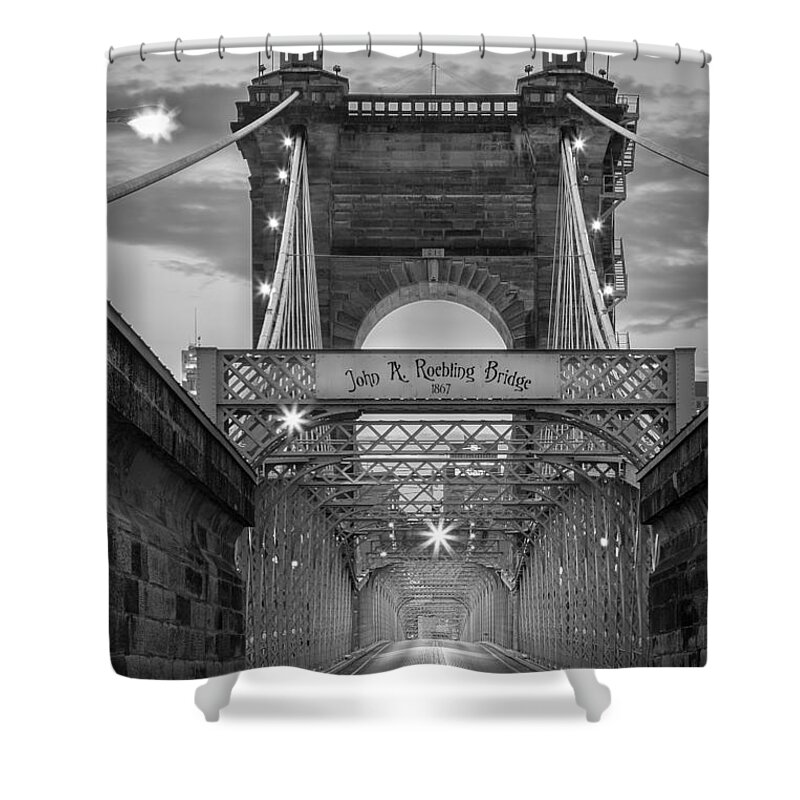 America Shower Curtain featuring the photograph John A. Roebling Suspension Bridge #1 by Inge Johnsson