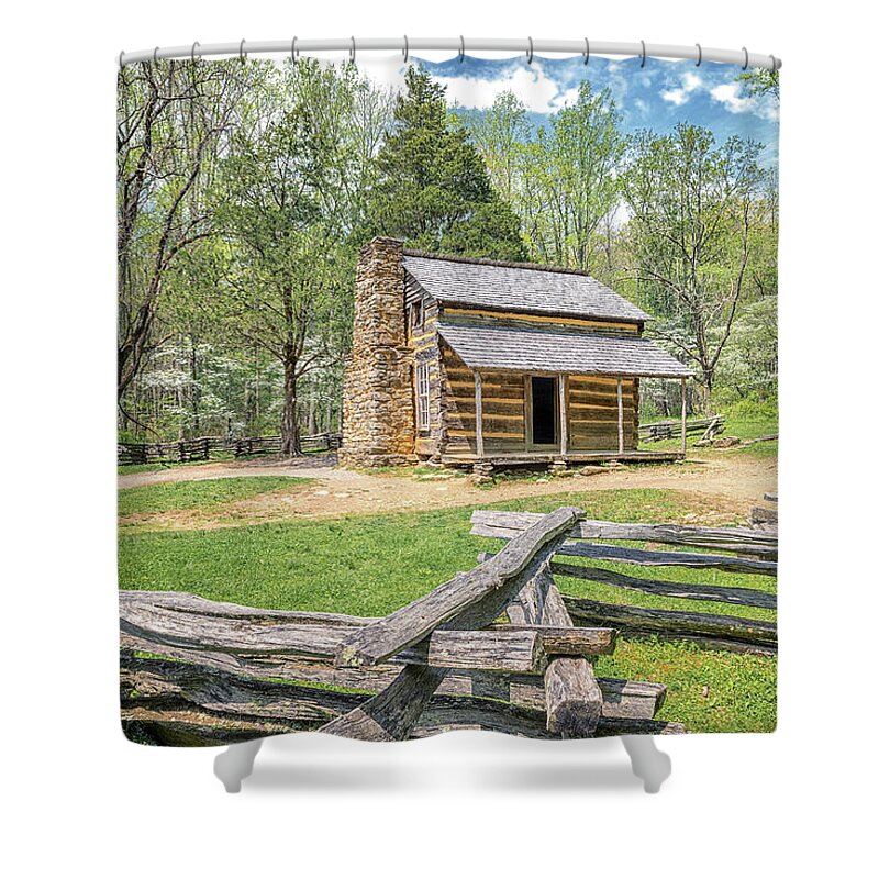 Cades Cove Shower Curtain featuring the photograph John Oliver Cabin #1 by Victor Culpepper
