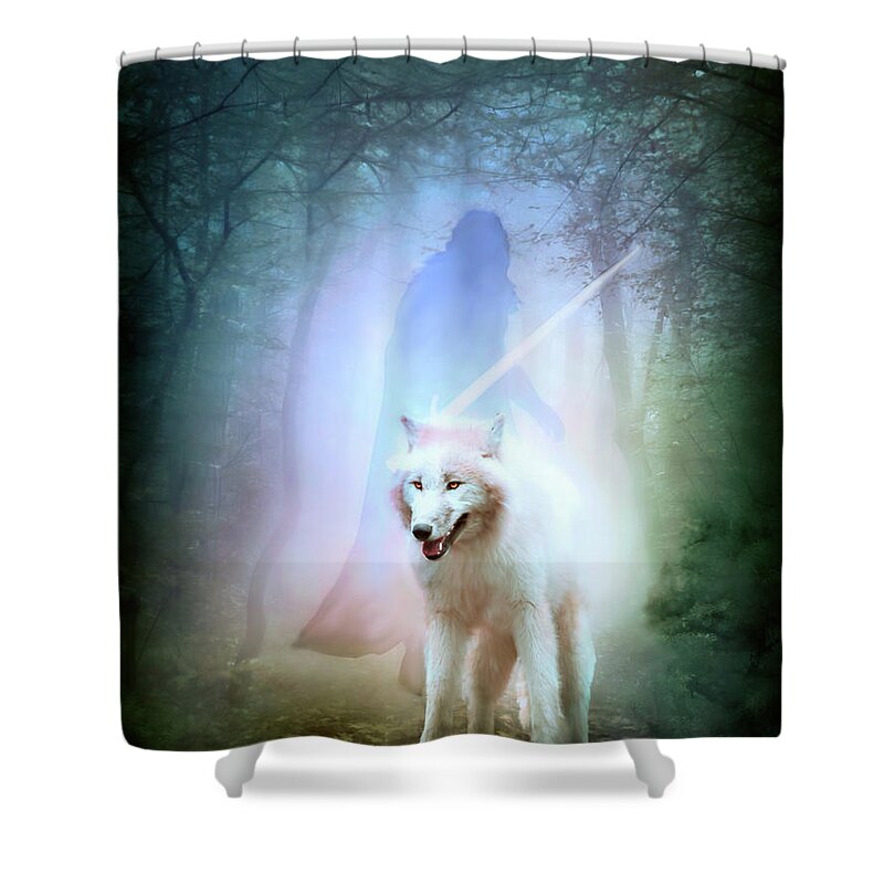 Jon Snow And Ghost Shower Curtain featuring the digital art Jon Snow and Ghost - Game of thrones #1 by Lilia S