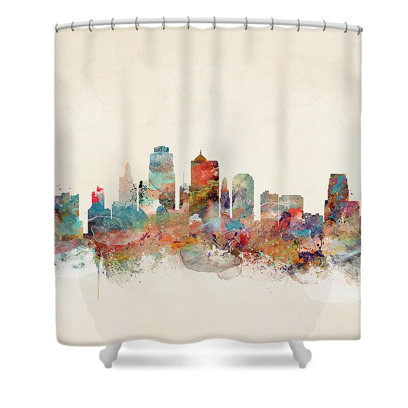 Kansas City City Skyline Shower Curtain featuring the painting Kansas City Missouri Skyline by Bri Buckley