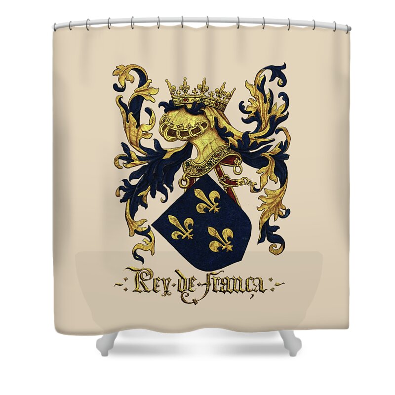 'roll Of Arms� Collection By Serge Averbukh Shower Curtain featuring the photograph King of France Coat of Arms - Livro do Armeiro-Mor by Serge Averbukh