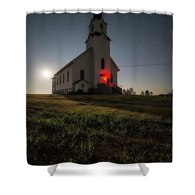 Belleview Lutheran Church Shower Curtain featuring the photograph Knockin on Heaven's door #1 by Aaron J Groen