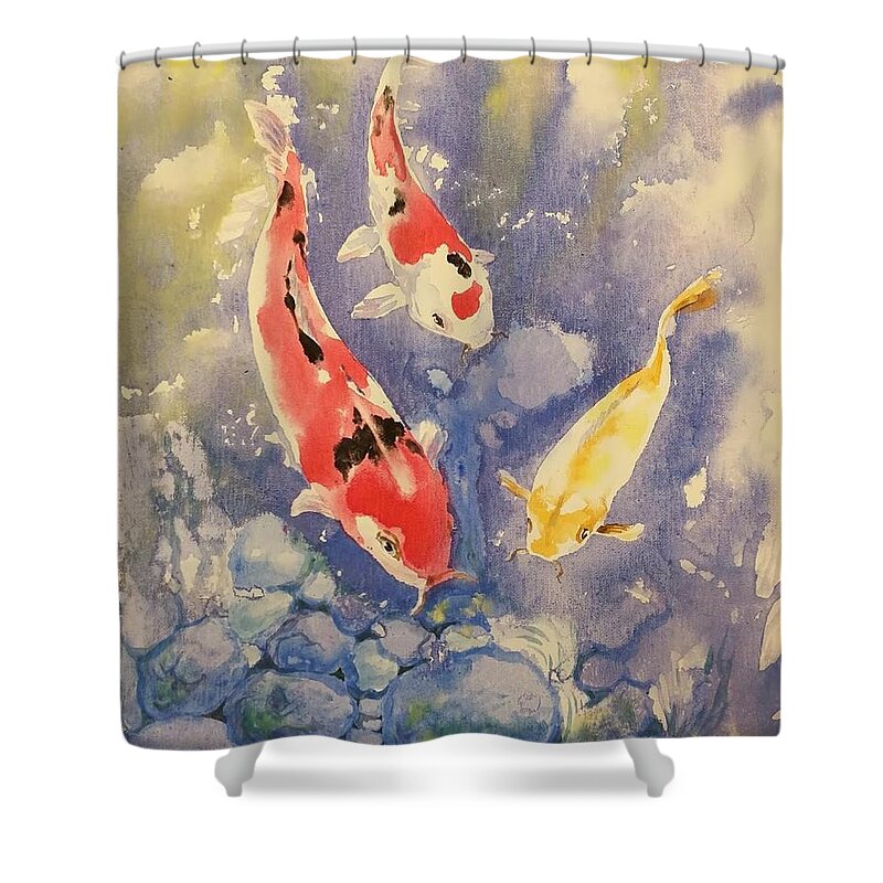  Shower Curtain featuring the painting Koi Pond #1 by Ping Yan