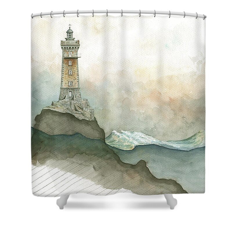 La Vieille Lighthouse Shower Curtain featuring the painting La vieille lighthouse #1 by Juan Bosco