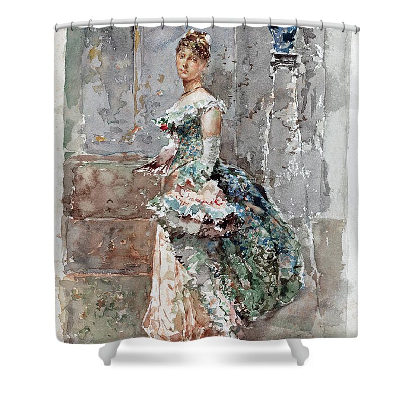 Salvador Barbudo Sanchez Shower Curtain featuring the painting Lady in Formal Dress #1 by Salvador Barbudo Sanchez