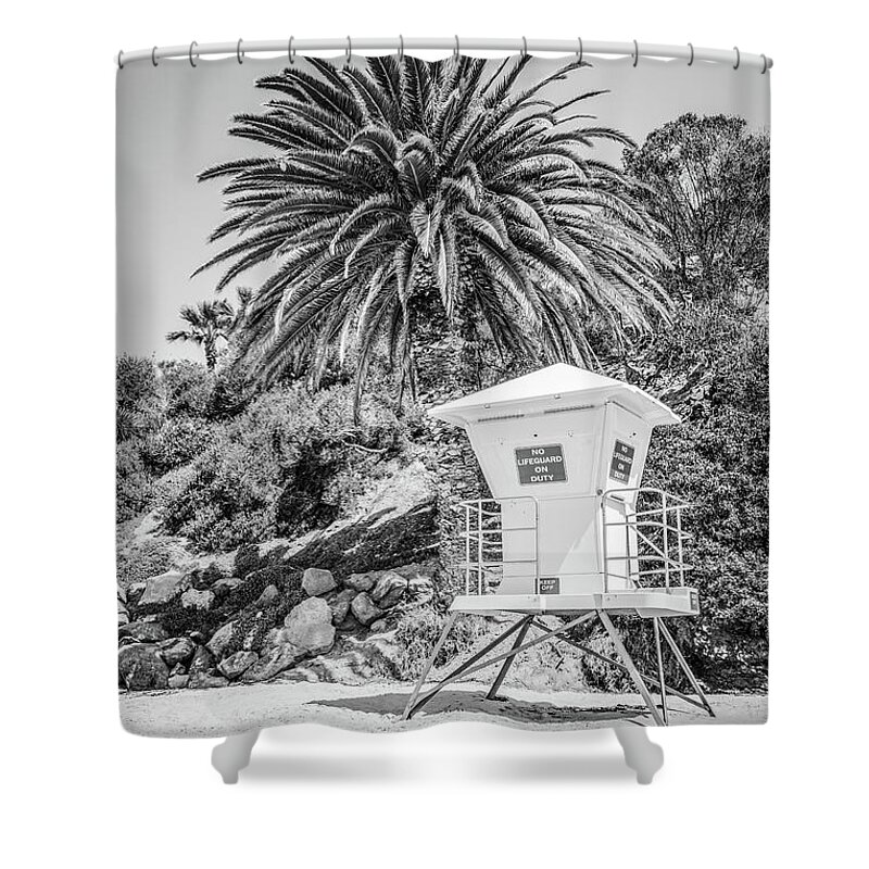 America Shower Curtain featuring the photograph Laguna Beach Lifeguard Tower Black and White Picture #1 by Paul Velgos