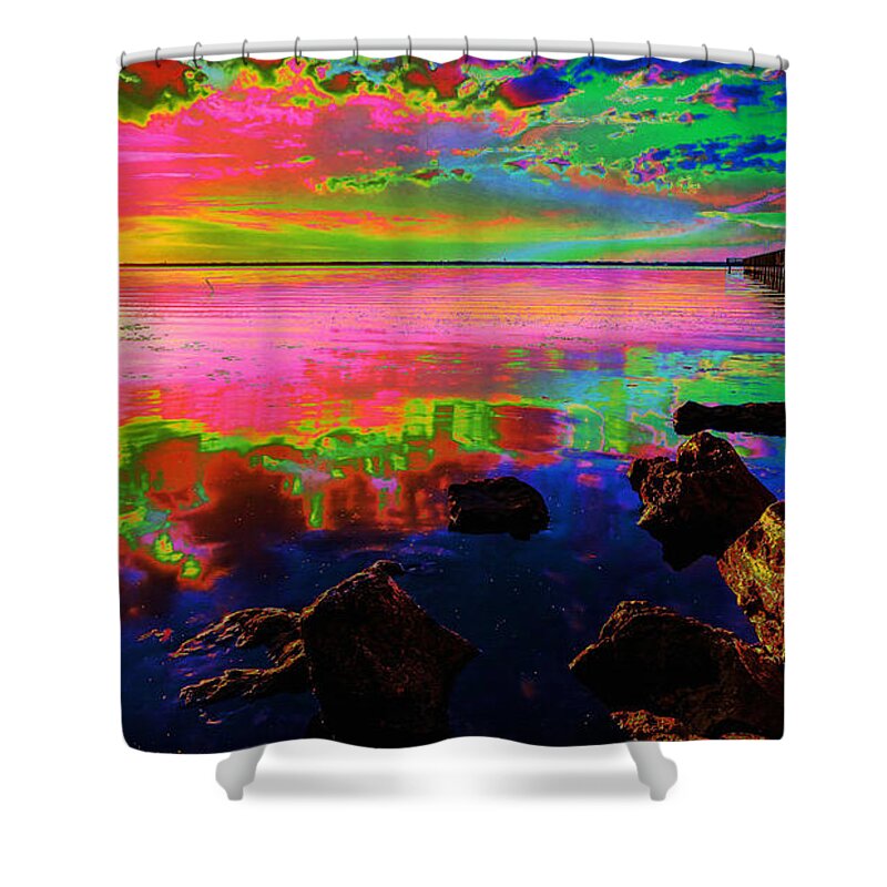 Water Shower Curtain featuring the digital art Lake Sunset #1 by Gregory Murray
