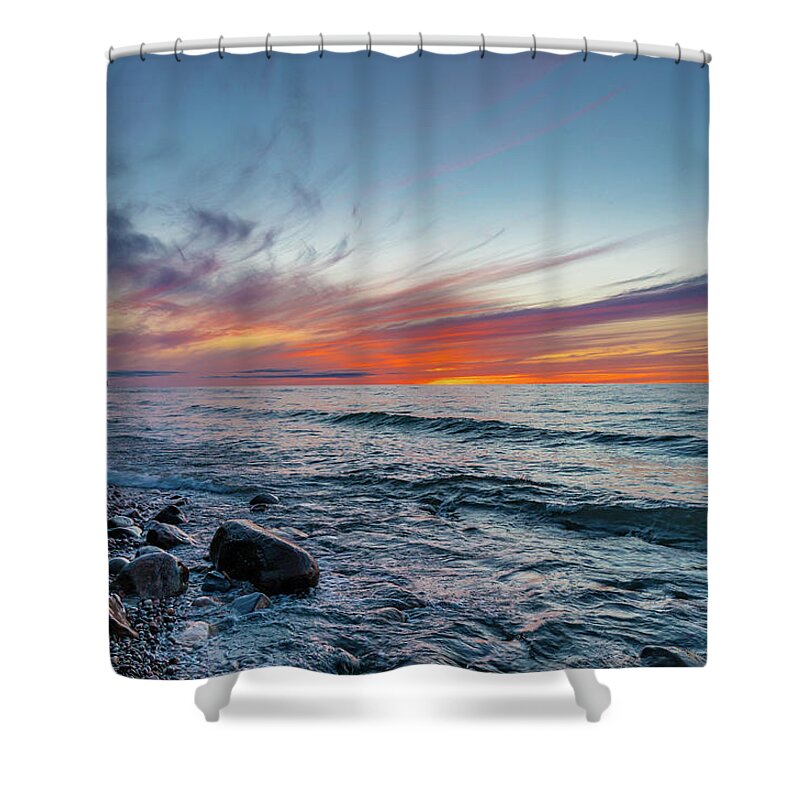 Au Sable Point Shower Curtain featuring the photograph Lake Superior Sunset #1 by Gary McCormick
