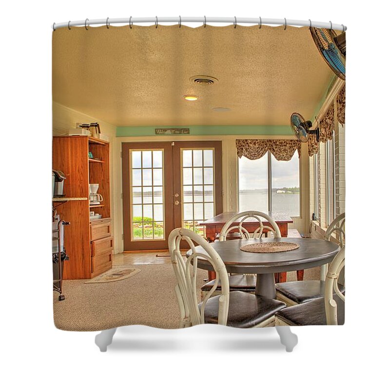 Lake View Shower Curtain featuring the photograph Lakeside Sunroom #1 by Jeff Kurtz