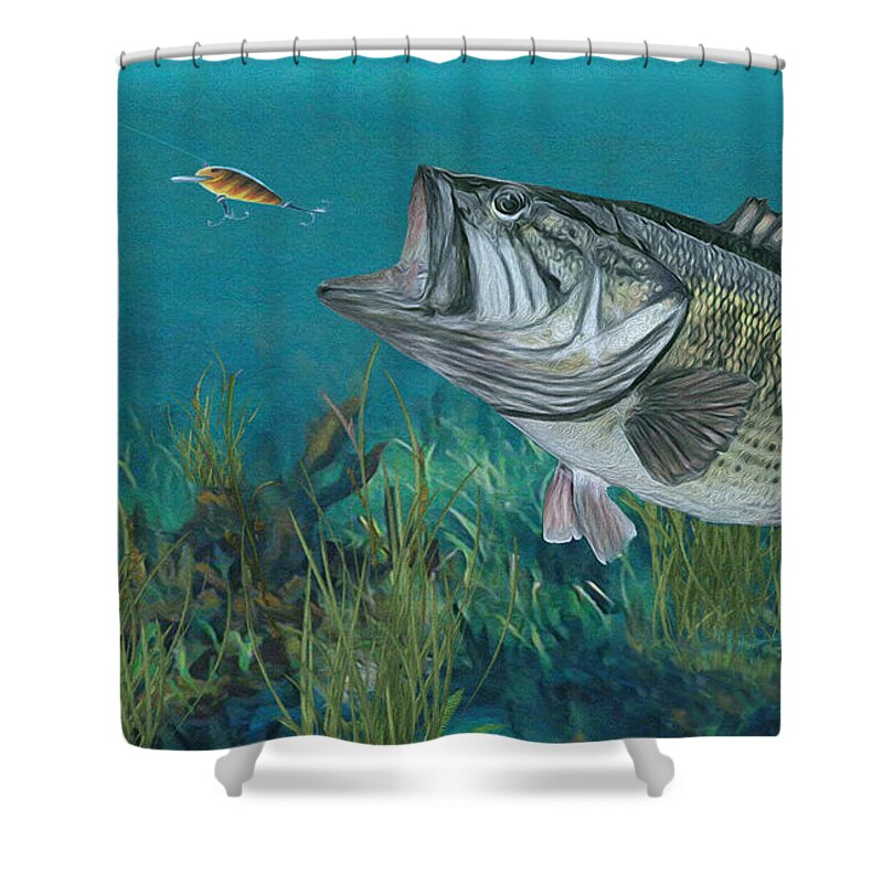 Bass Shower Curtain featuring the digital art Largemouth Bass #1 by Walter Colvin