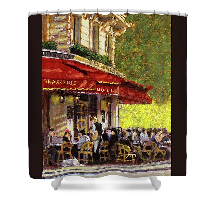 Parisian Cafe Shower Curtain featuring the painting Le Jubile #1 by David Zimmerman
