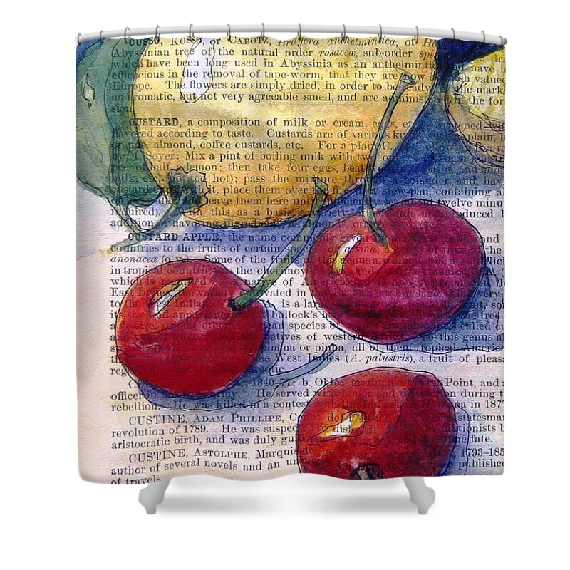 Lemon Shower Curtain featuring the painting Lemon and Cherries 3 by Maria Hunt
