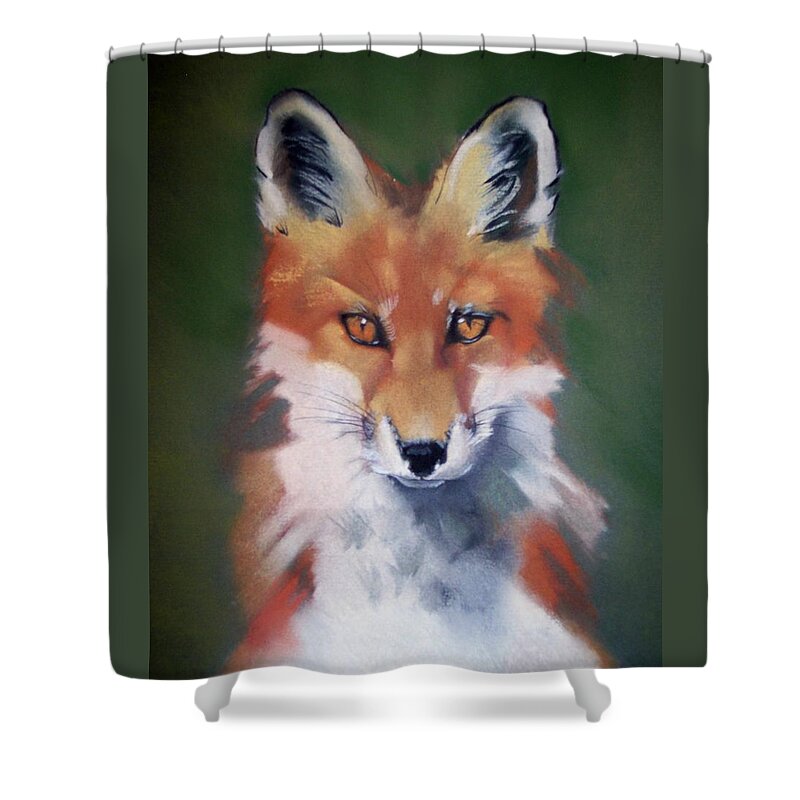 Young Fox Shower Curtain featuring the pastel Lil' Rudy by Marika Evanson