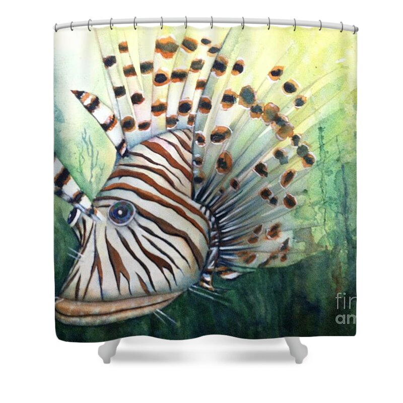 Lionfish Shower Curtain featuring the painting Lionfish by Midge Pippel
