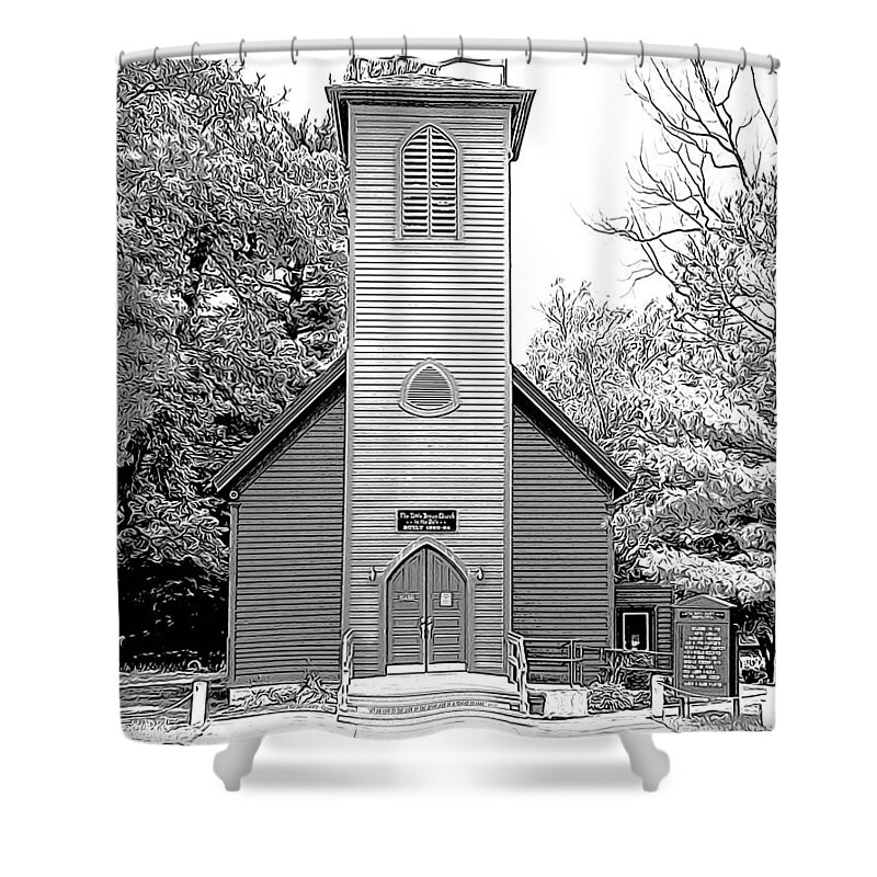 Little Brown Church Shower Curtain featuring the drawing Little Brown Church by Greg Joens