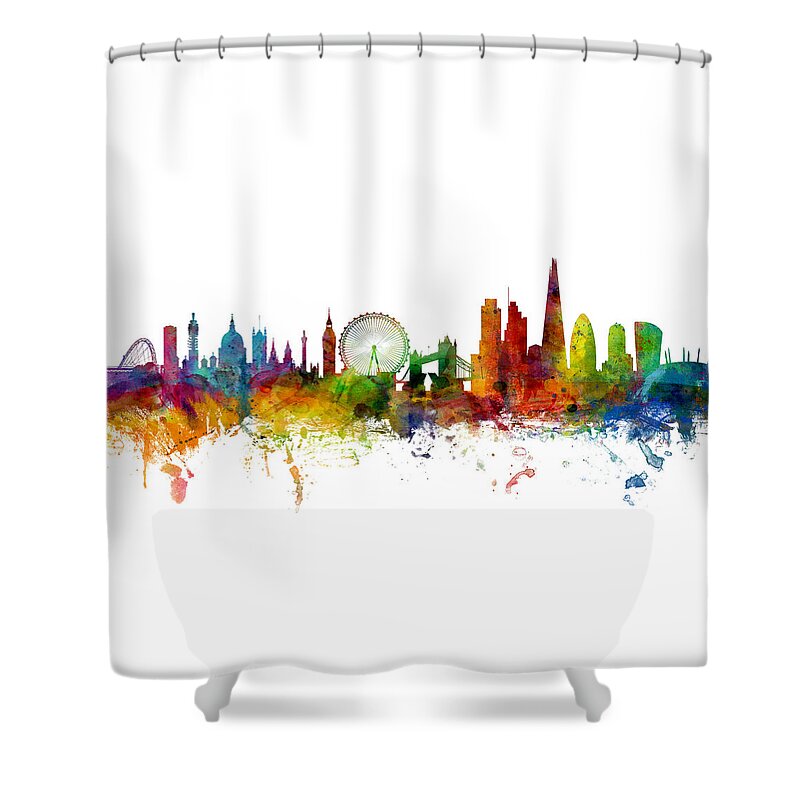 London Shower Curtain featuring the digital art London England Skyline Panoramic by Michael Tompsett