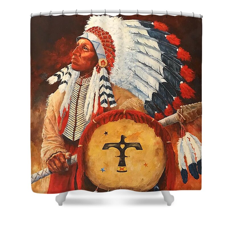 Lone Elk Shower Curtain featuring the painting Lone Elk, Sioux Chief by ML McCormick