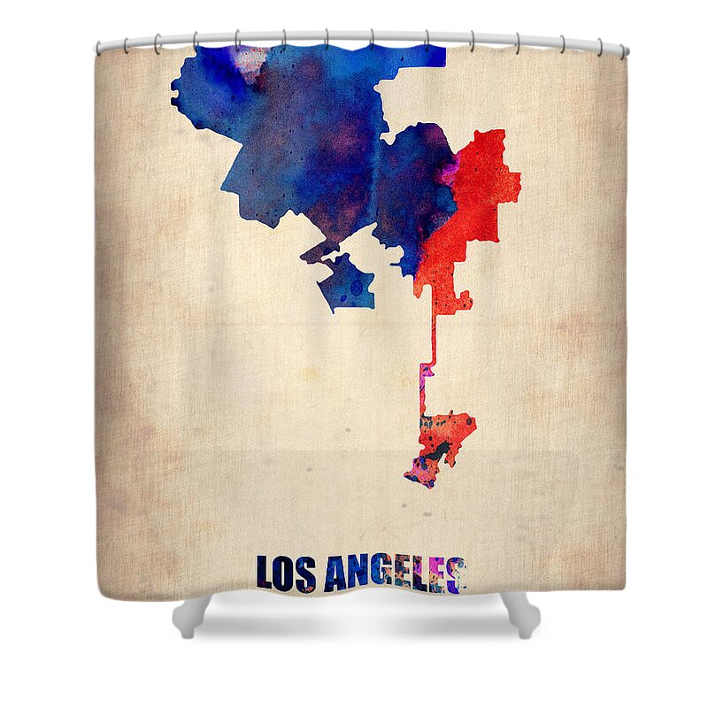 Los Angeles Shower Curtain featuring the digital art Los Angeles Watercolor Map 1 by Naxart Studio