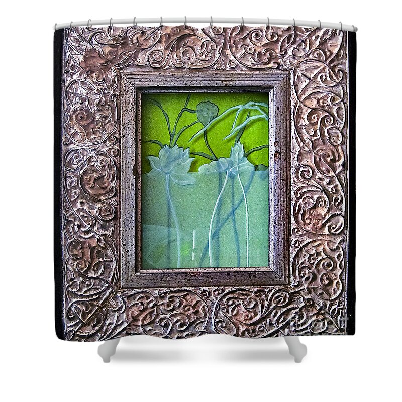 Plants Shower Curtain featuring the glass art Lotus Pond by Alone Larsen