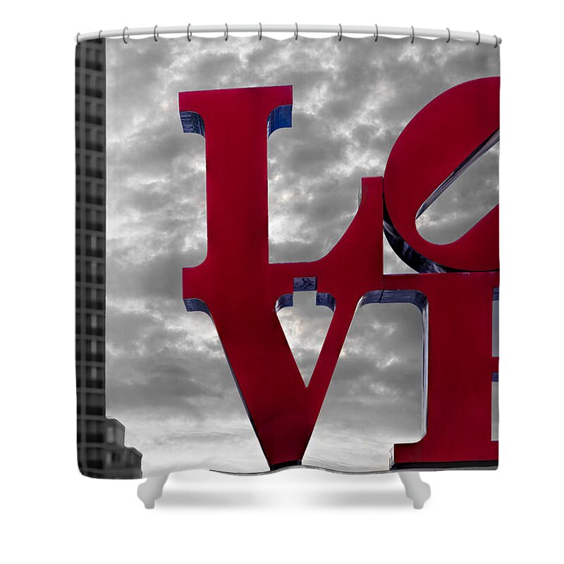 Love Sign Shower Curtain featuring the photograph Love Park BW #2 by Susan Candelario