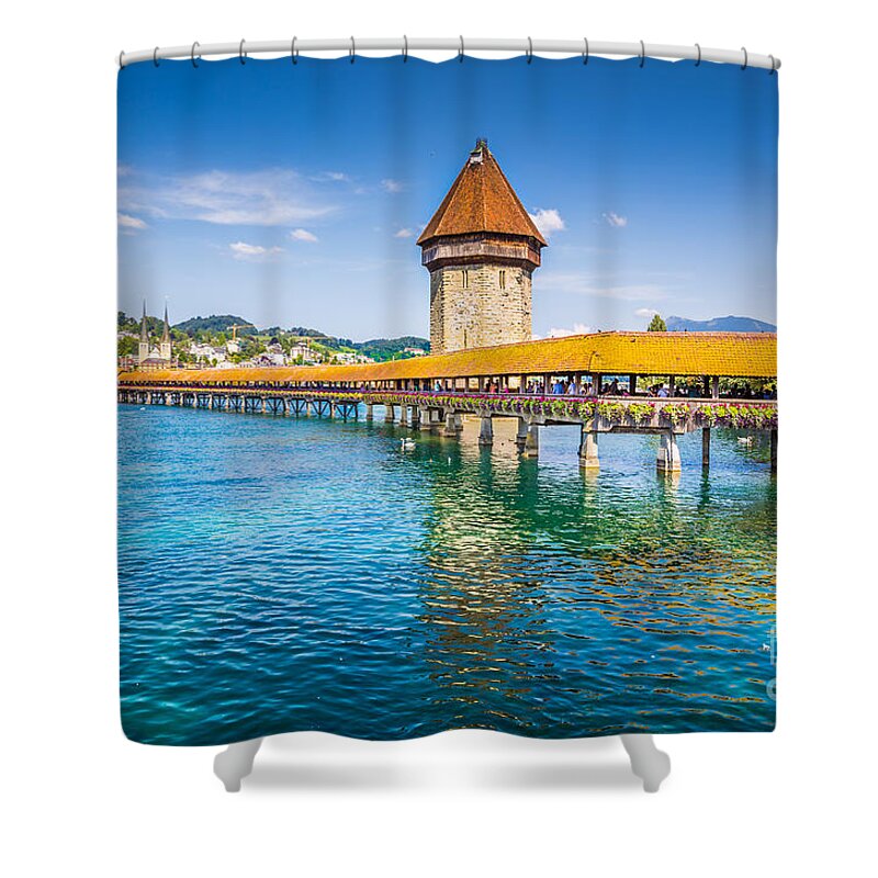 Chapel Bridge Shower Curtain featuring the photograph Luzern #1 by JR Photography