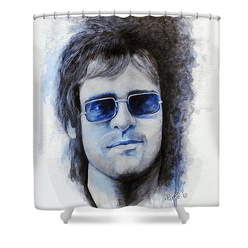 Elton John Shower Curtain featuring the painting Madman Across The Water #1 by William Walts
