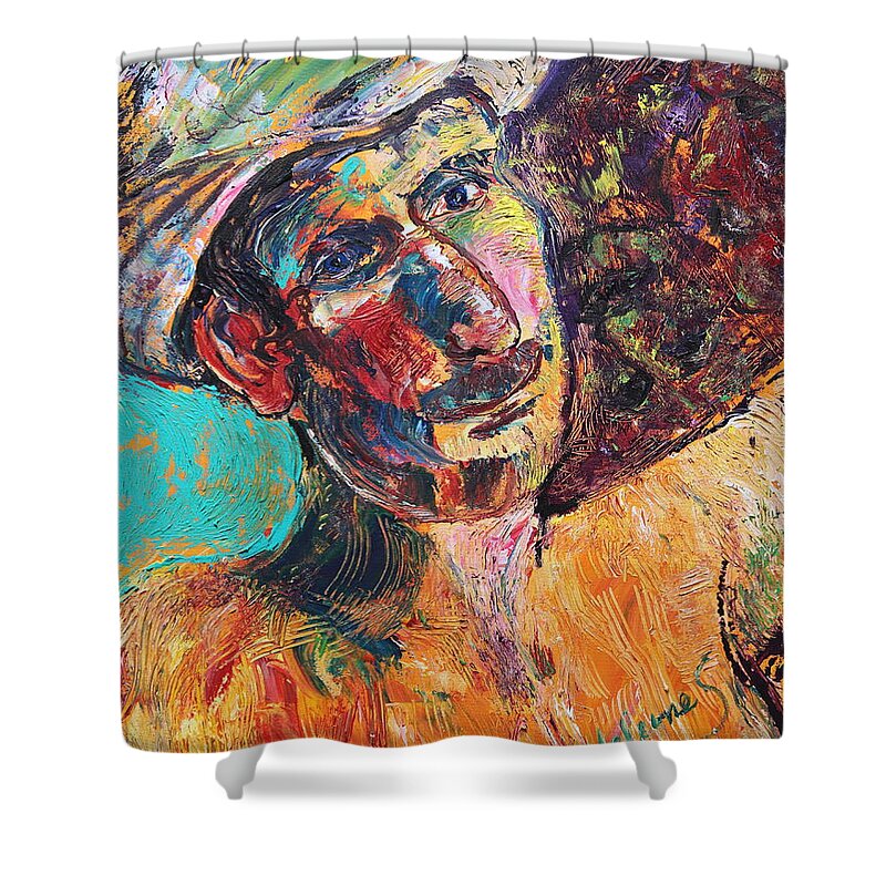 Portrait Shower Curtain featuring the painting Man in the sun by Madeleine Shulman