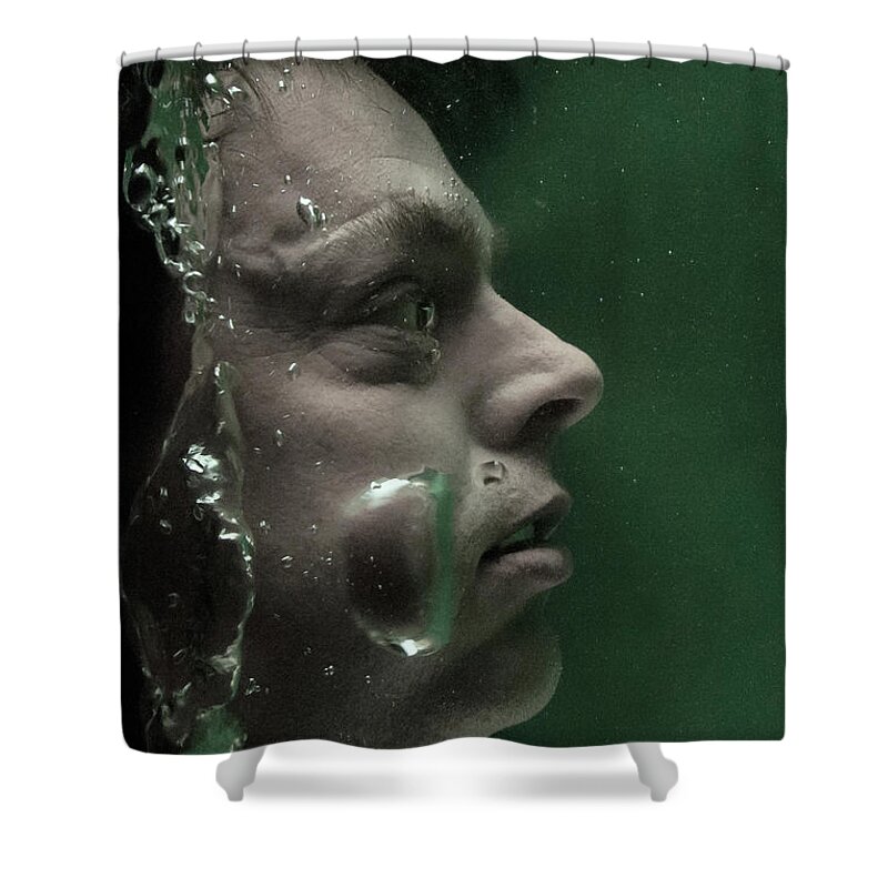Man Shower Curtain featuring the photograph Man underwater two by Clayton Bastiani