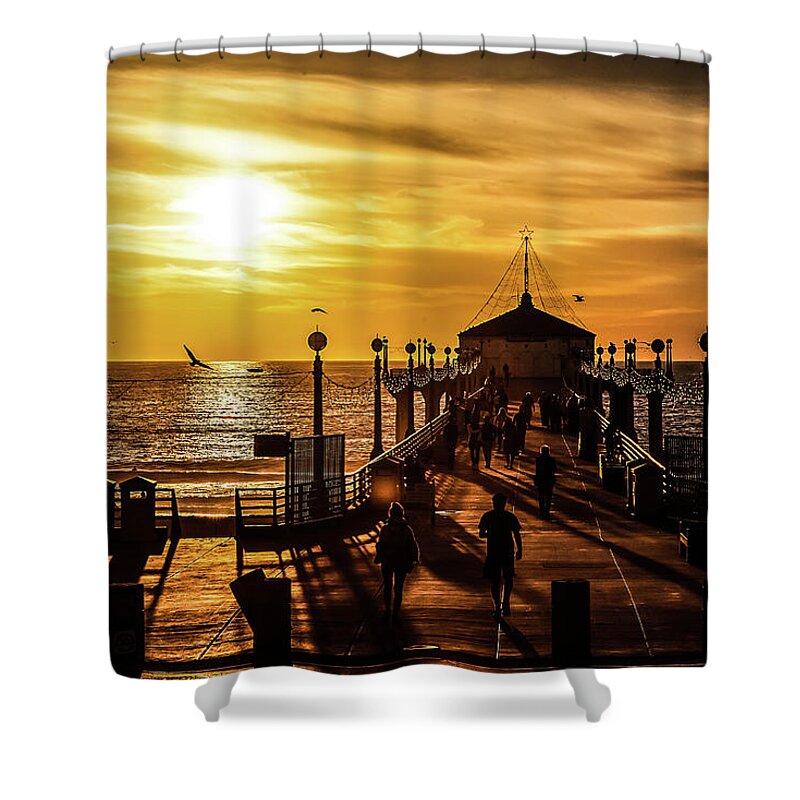 Pier Shower Curtain featuring the photograph Pier of Gold by April Reppucci