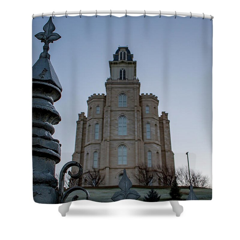 Temple Shower Curtain featuring the photograph Manti Temple - Western Tower #1 by K Bradley Washburn