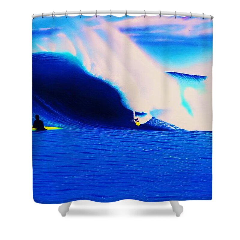 Surfing Shower Curtain featuring the painting Jaws 2013 by John Kaelin