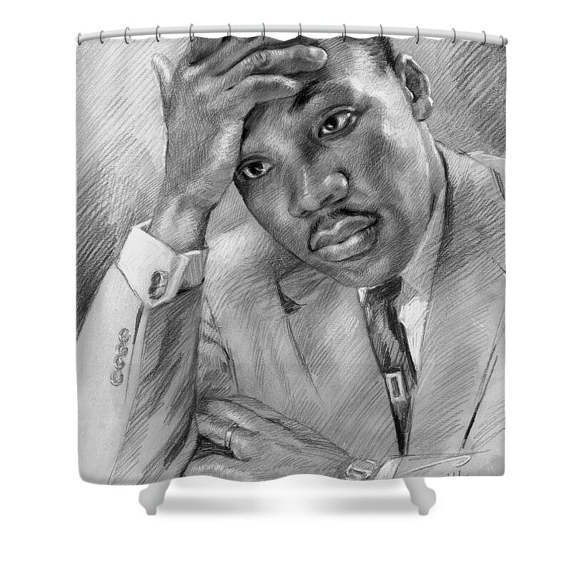 Martin Luther King Jr Shower Curtain featuring the drawing Martin Luther King Jr by Ylli Haruni