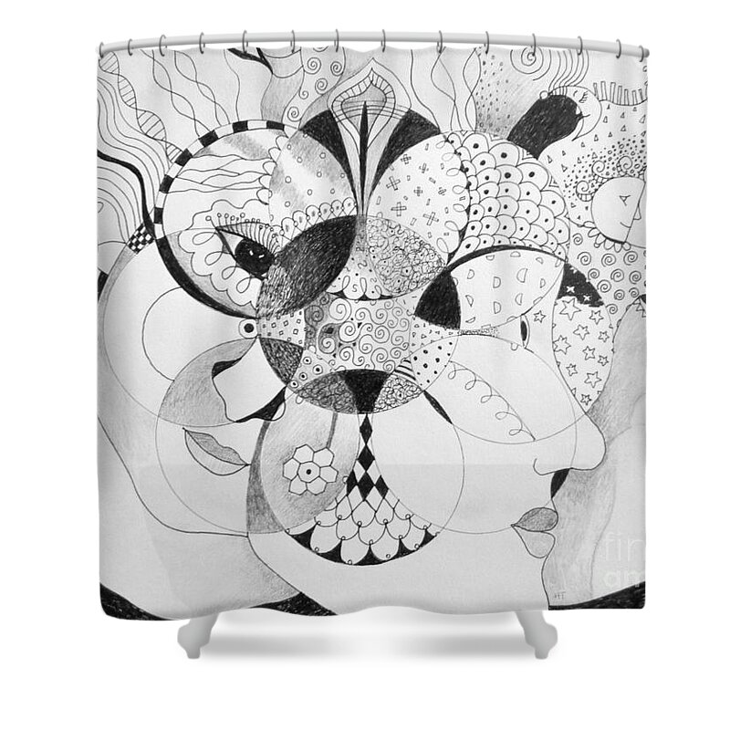 Masquerade Shower Curtain featuring the drawing Masquerade by Helena Tiainen