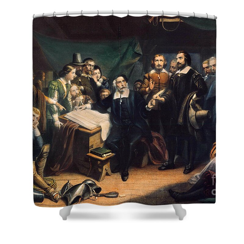 1620 Shower Curtain featuring the drawing Mayflower Compact, 1620 #2 by Granger