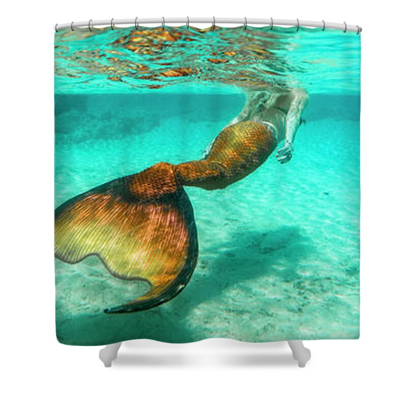 Mermaid Shower Curtain featuring the photograph Mermaid BluesPanorama by Leonardo Dale
