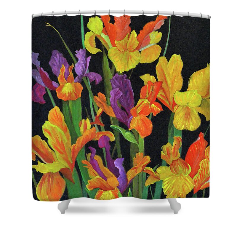 Colorful Flowers Shower Curtain featuring the painting Midnight in the garden #2 by Thu Nguyen