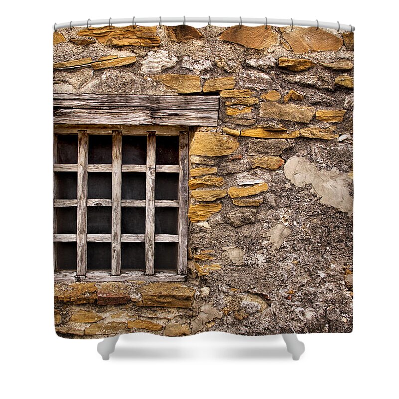 Architecture Shower Curtain featuring the photograph Mission Window #1 by David and Carol Kelly