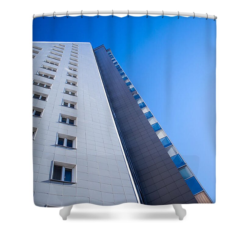 Acute Shower Curtain featuring the photograph Modern Apartment Block #1 by John Williams