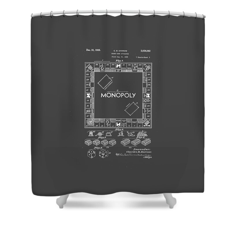 Tee Shower Curtain featuring the drawing Monopoly Original Patent Art Drawing T-shirt #1 by Edward Fielding