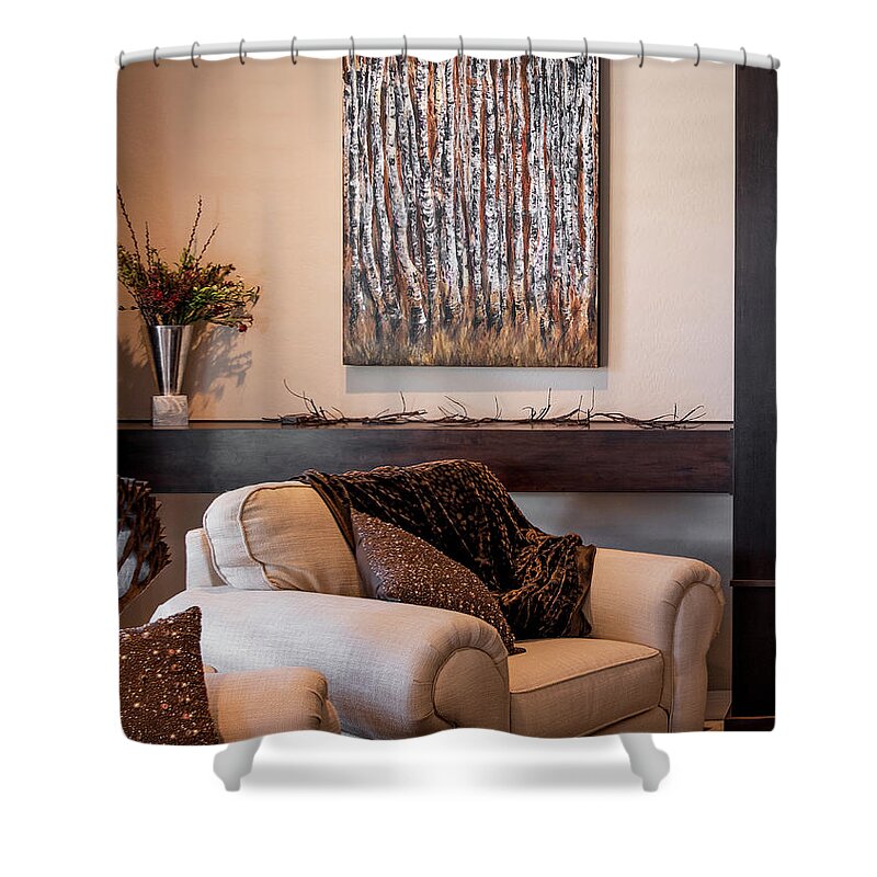 Aspens Shower Curtain featuring the painting Moonlight Aspens by Sheila Johns