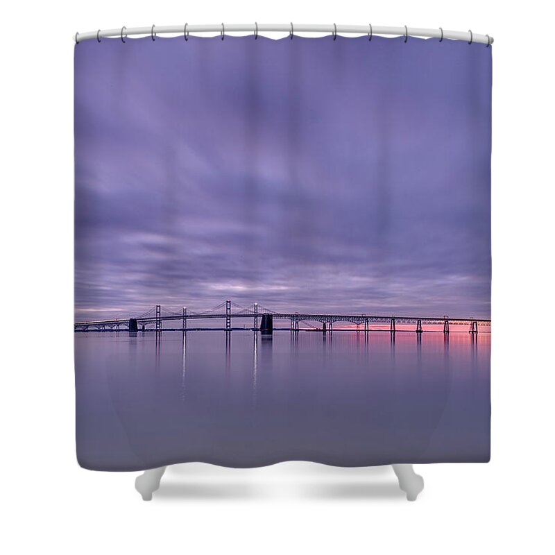 Chesapeake Bay Bridge Shower Curtain featuring the photograph Morning On The Bay #1 by Robert Fawcett