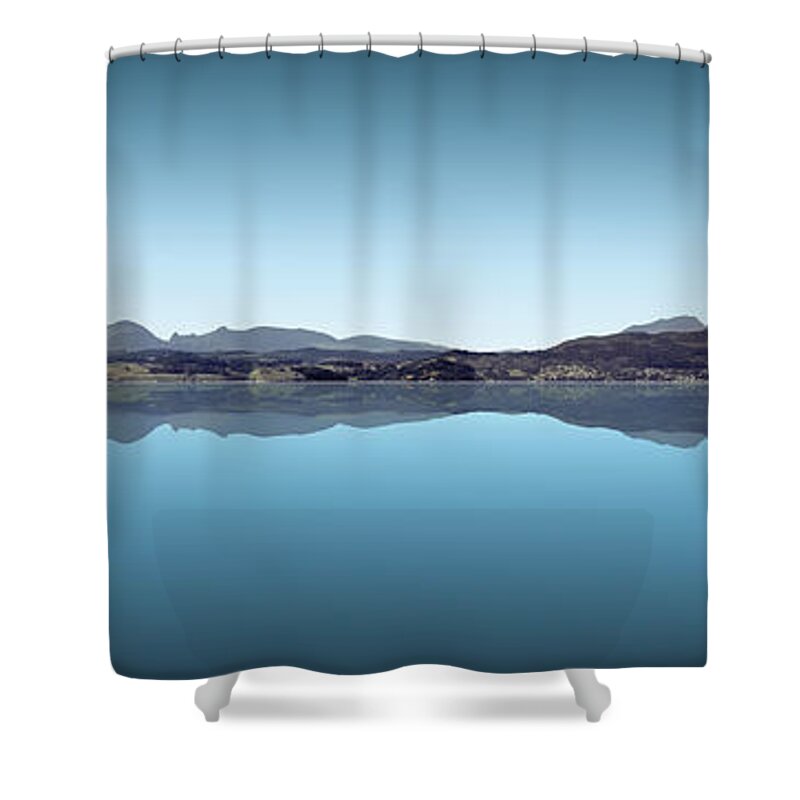 Grange Over Sands Shower Curtain featuring the digital art Morning View Across the Bay #1 by Joe Tamassy